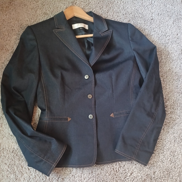 Tahari Arthur S. Levine Dark Denim Style Jacket Blazer Lined with Shoulder Pads - Picture 4 of 6
